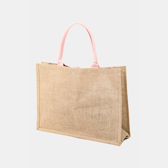 Pink & Natural Tan Hello Weekend Burlap Summer Tote Bag - Picture 4 of 5